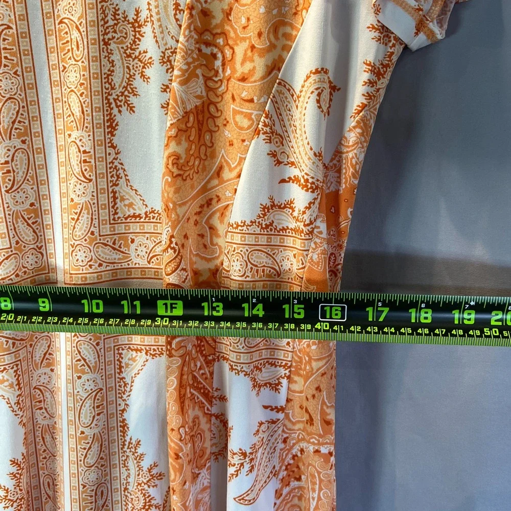 Michael Kors A Line Dress Womens Large White Orange Paisley Print Short Sleeve